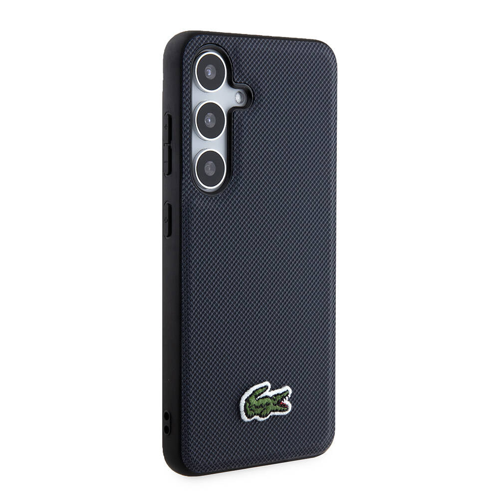Galaxy S24 Kılıf Lacoste Orjinal Lisanslı PU Pike Desenli Arka Yüzey İkonik Timsah Dokuma Logolu Kapak Lacivert