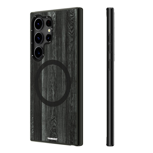 Galaxy S24 Ultra Kılıf M-safe Şarj Özellikli Sararmaya Dayanıklı Youngkit Wood Forest Serisi Kapak Gri