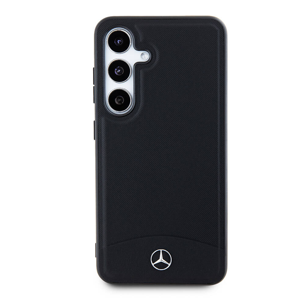 Galaxy S24 Kılıf Mercedes Benz Orjinal Lisanslı M-safe Şarj Özellikli Deri Dokumalı Sade Kapak Siyah