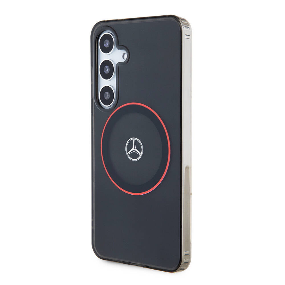 Galaxy S24 Kılıf Mercedes Benz Orjinal Lisanslı M-safe Şarj Özellikli IML Yıldız Logolu Red Ring Kapak Siyah