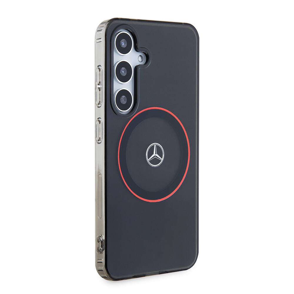 Galaxy S24 Kılıf Mercedes Benz Orjinal Lisanslı M-safe Şarj Özellikli IML Yıldız Logolu Red Ring Kapak Siyah