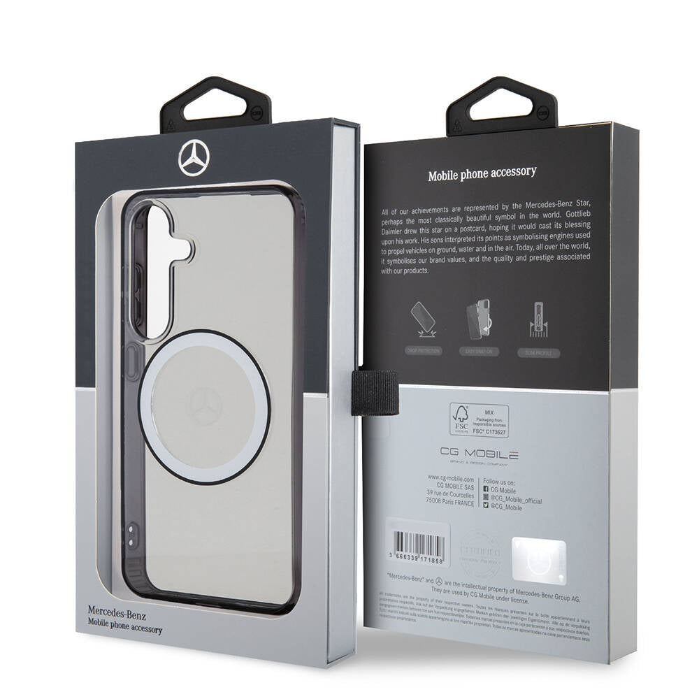 Galaxy S24 Kılıf Mercedes Benz Orjinal Lisanslı M-safe Şarj Özellikli PC TPU Transparan Black Ring Kapak Renksiz