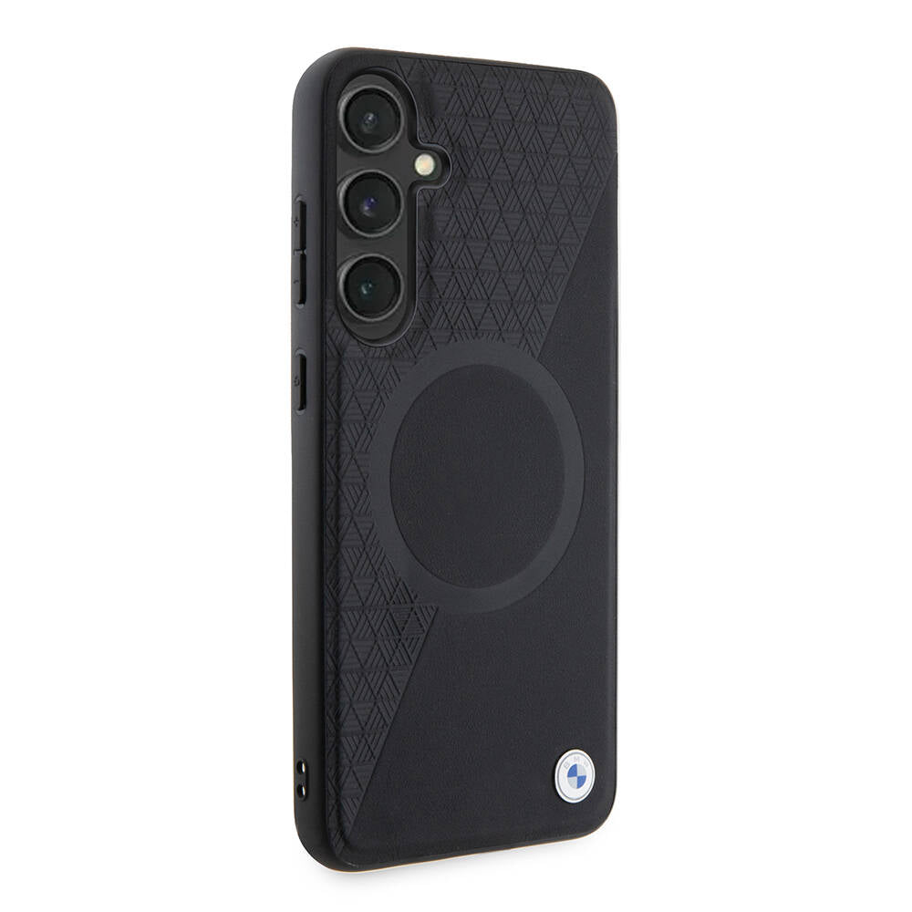 Galaxy S24 Plus Kılıf BMW Orjinal Lisanslı M-safe Şarj Özellikli Yarım Dokulu Circle Leather Kapak Siyah