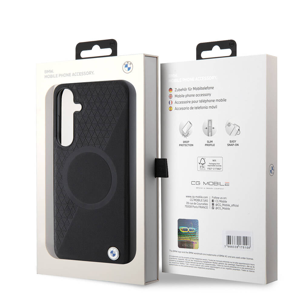 Galaxy S24 Plus Kılıf BMW Orjinal Lisanslı M-safe Şarj Özellikli Yarım Dokulu Circle Leather Kapak Siyah