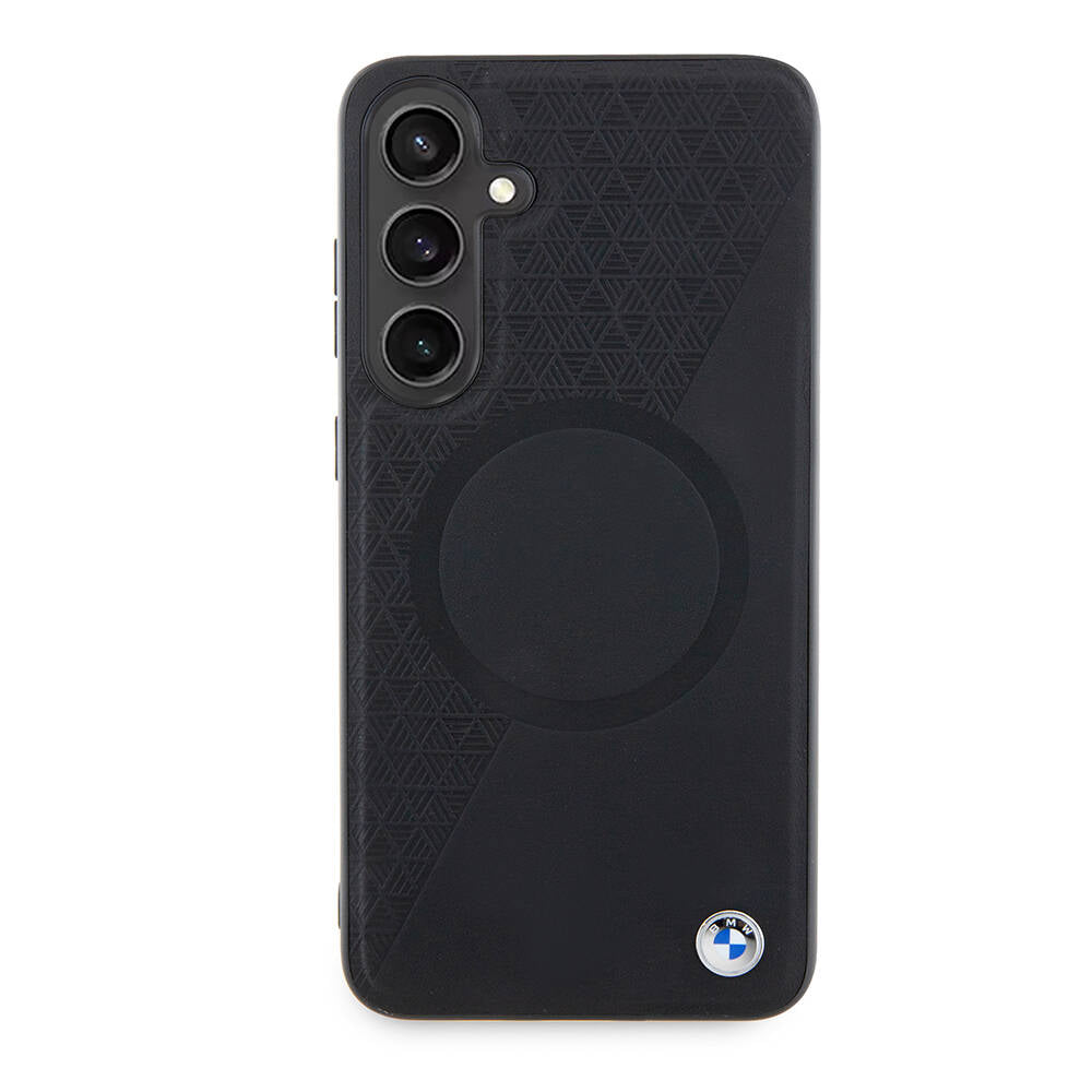 Galaxy S24 Plus Kılıf BMW Orjinal Lisanslı M-safe Şarj Özellikli Yarım Dokulu Circle Leather Kapak Siyah