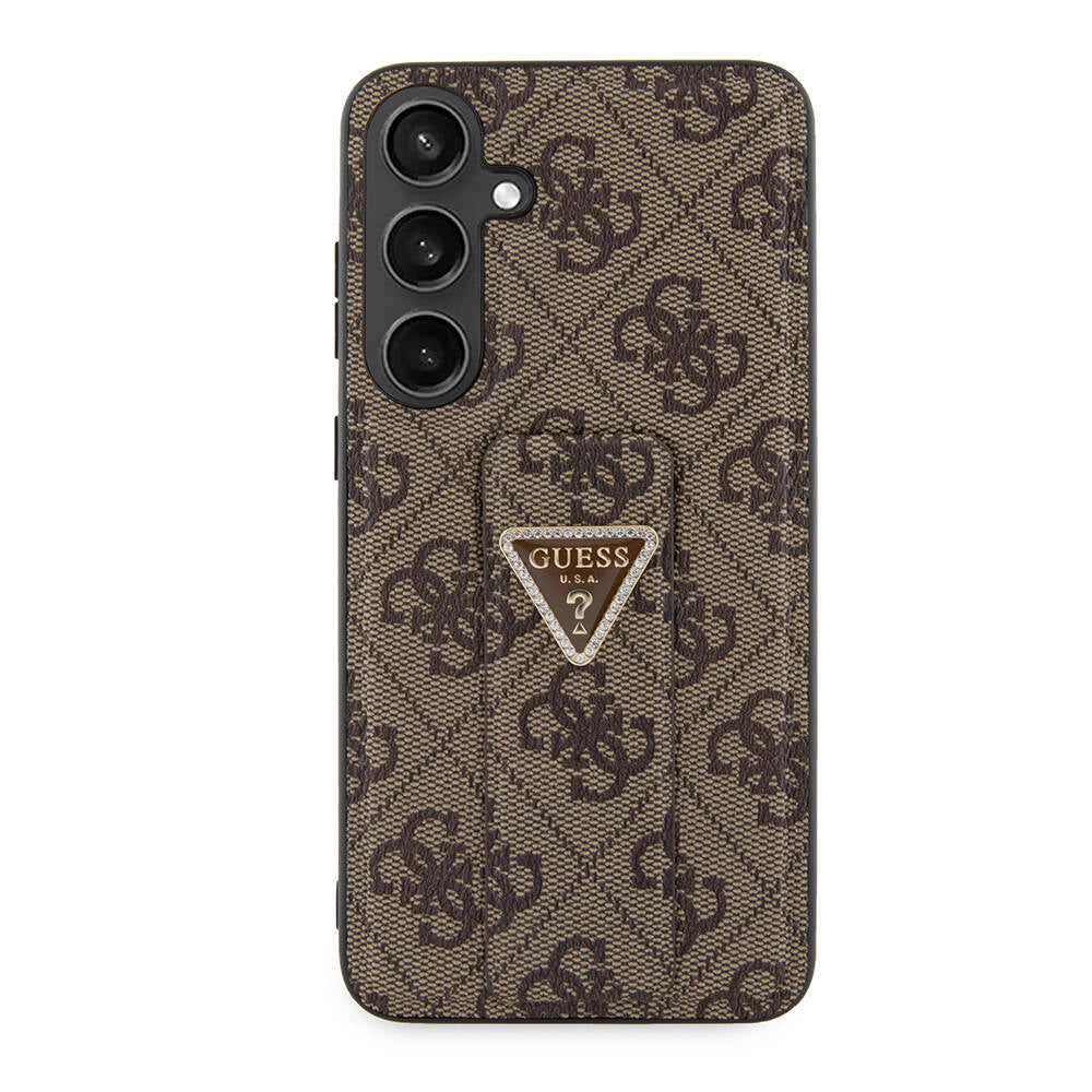 Galaxy S24 Plus Kılıf Guess Orjinal Lisanslı 4G Desenli Üçgen Logolu Standlı Deri Kapak