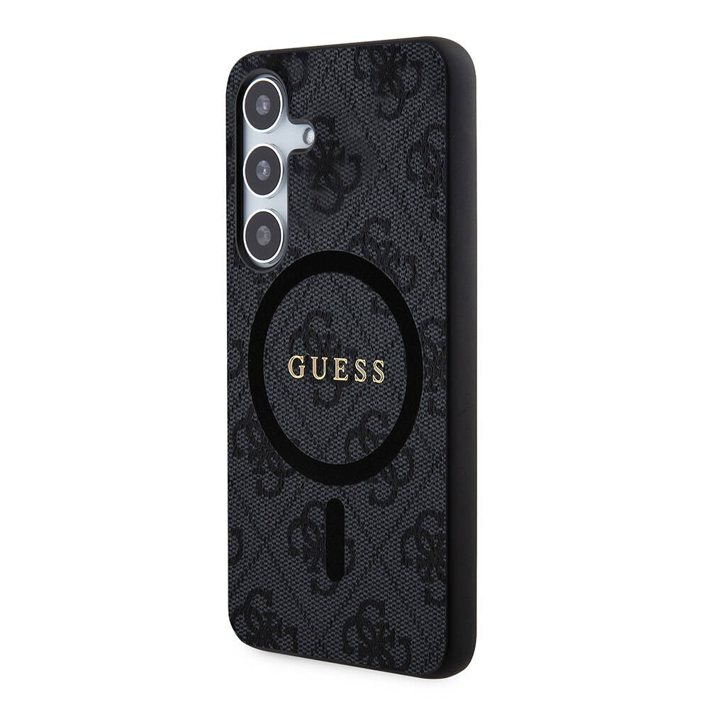 Galaxy S24 Plus Kılıf Guess Orjinal Lisanslı M-safe Şarj Özellikli PU Halkalı 4G Desenli Yazı Logolu Kapak Siyah