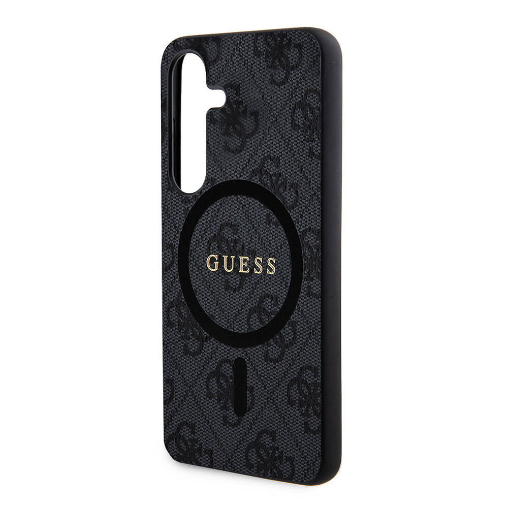 Galaxy S24 Plus Kılıf Guess Orjinal Lisanslı M-safe Şarj Özellikli PU Halkalı 4G Desenli Yazı Logolu Kapak Siyah