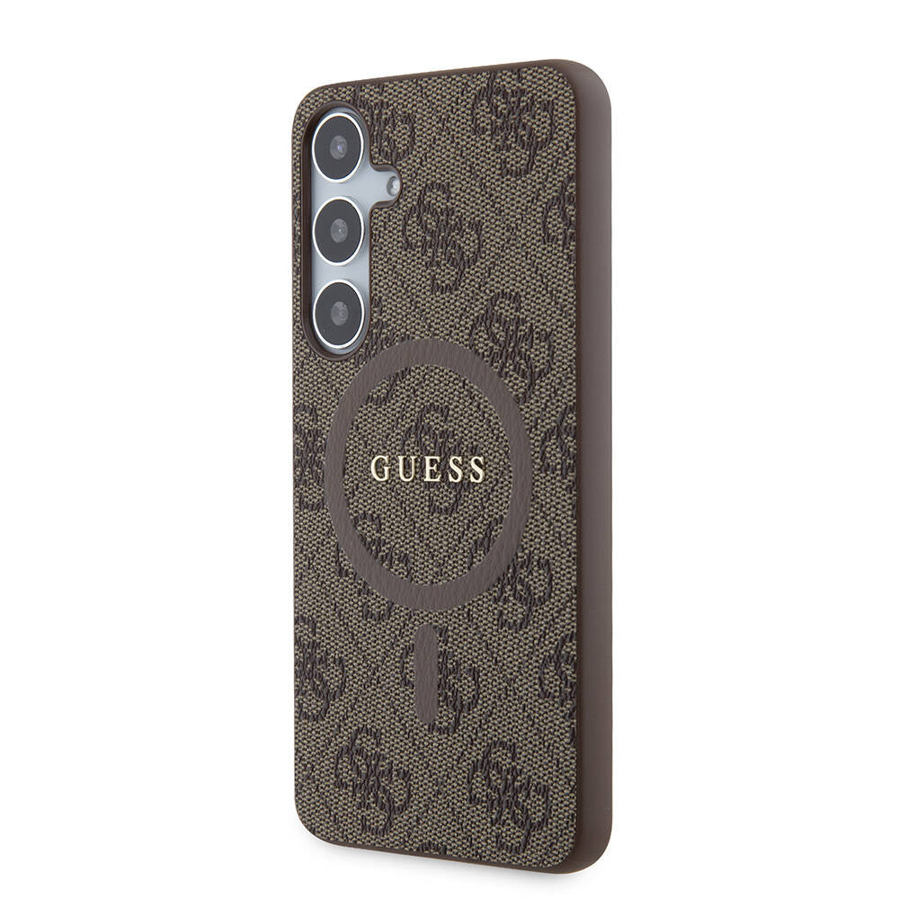 Galaxy S24 Plus Kılıf Guess Orjinal Lisanslı M-safe Şarj Özellikli PU Halkalı 4G Desenli Yazı Logolu Kapak Siyah