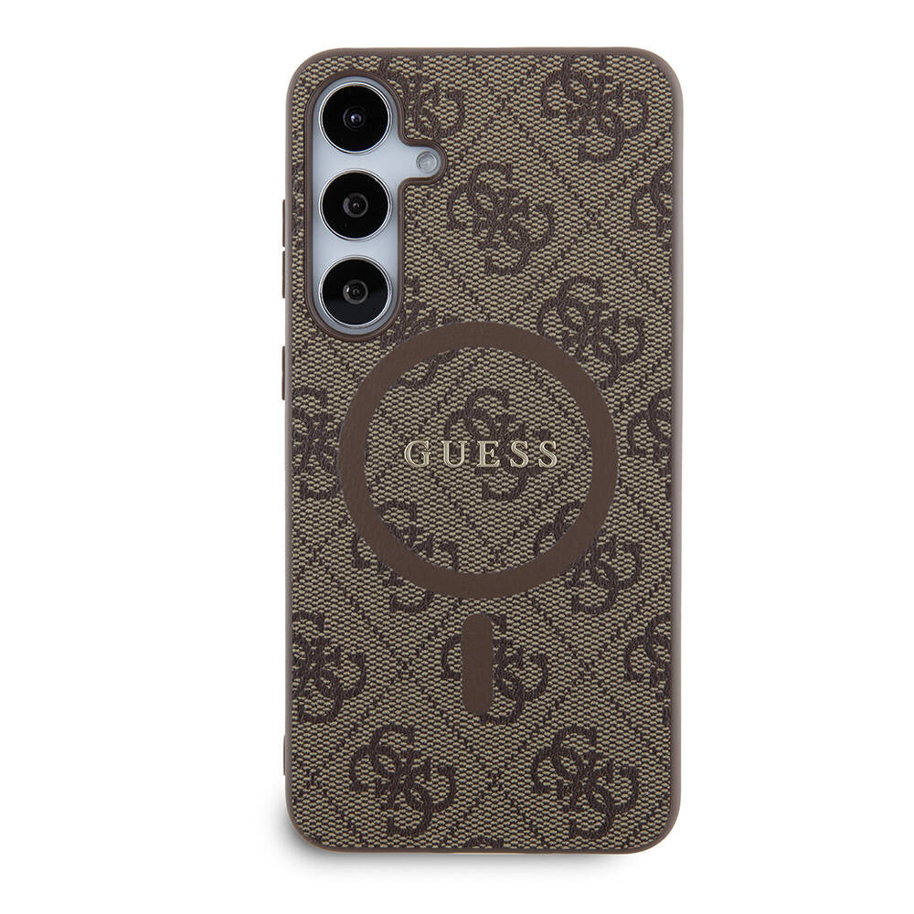 Galaxy S24 Plus Kılıf Guess Orjinal Lisanslı M-safe Şarj Özellikli PU Halkalı 4G Desenli Yazı Logolu Kapak Siyah