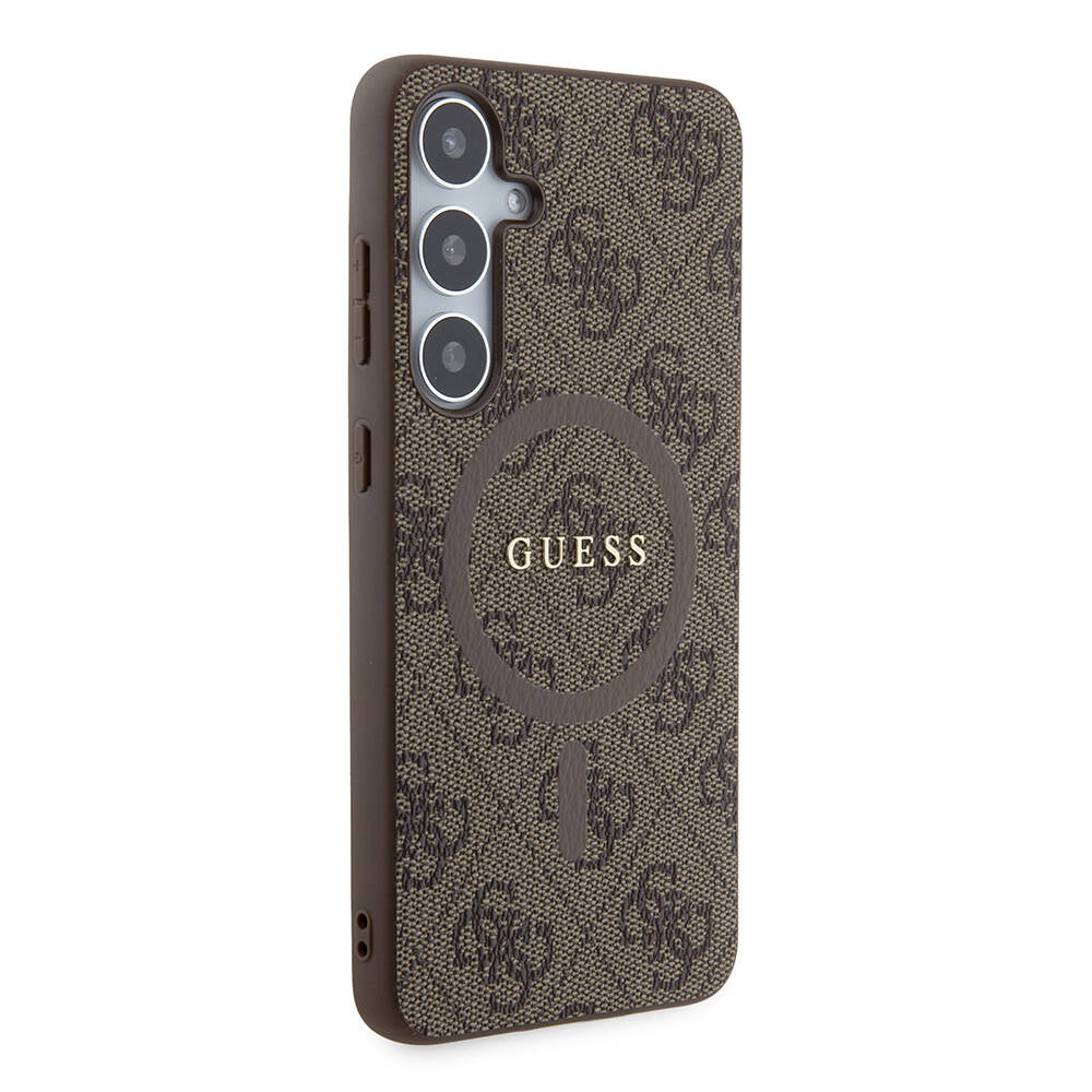 Galaxy S24 Plus Kılıf Guess Orjinal Lisanslı M-safe Şarj Özellikli PU Halkalı 4G Desenli Yazı Logolu Kapak Siyah