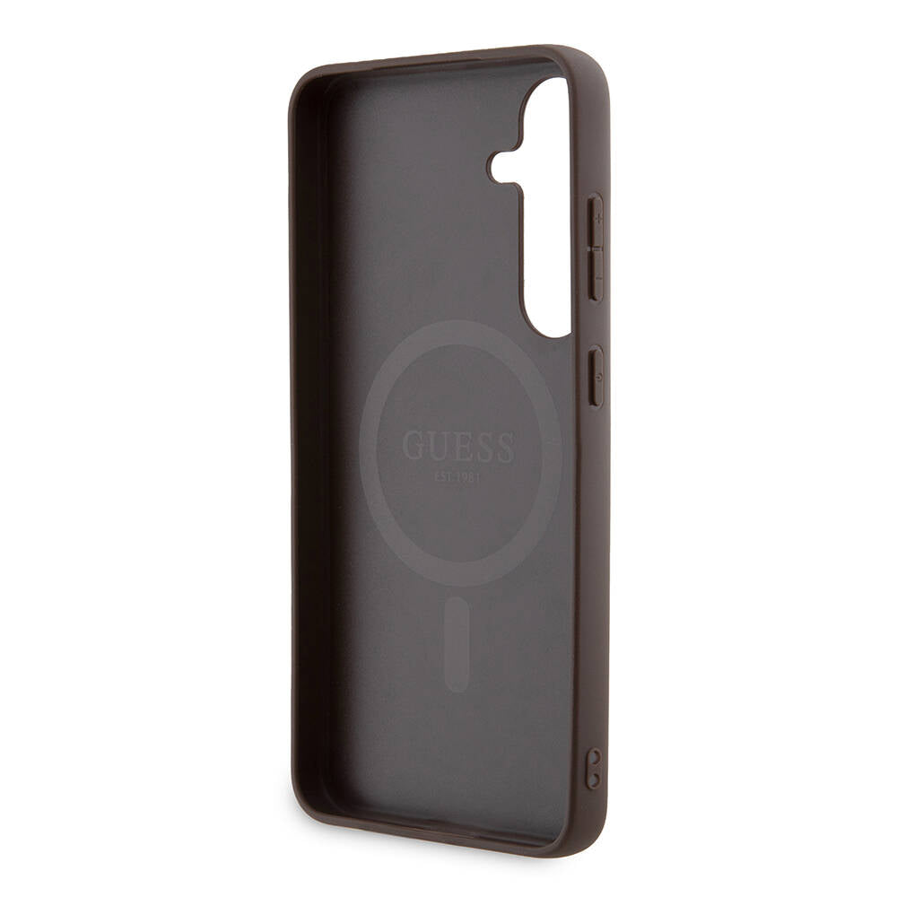 Galaxy S24 Plus Kılıf Guess Orjinal Lisanslı M-safe Şarj Özellikli PU Halkalı 4G Desenli Yazı Logolu Kapak Siyah