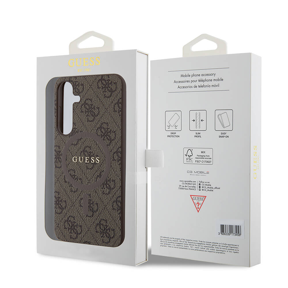 Galaxy S24 Plus Kılıf Guess Orjinal Lisanslı M-safe Şarj Özellikli PU Halkalı 4G Desenli Yazı Logolu Kapak Siyah