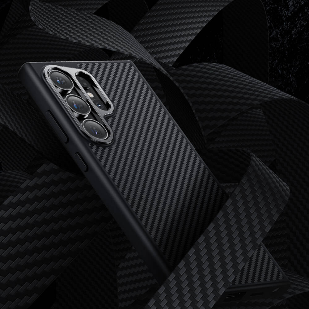 Galaxy S24 Plus Kılıf Karbon Fiber M-safe Şarj Özellikli Benks Hybrid ArmorPro 600D Kevlar Kapak Siyah