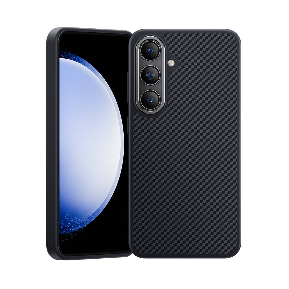 Galaxy S24 Plus Kılıf Karbon Fiber M-safe Şarj Özellikli Benks Hybrid ArmorPro 600D Kevlar Kapak Siyah