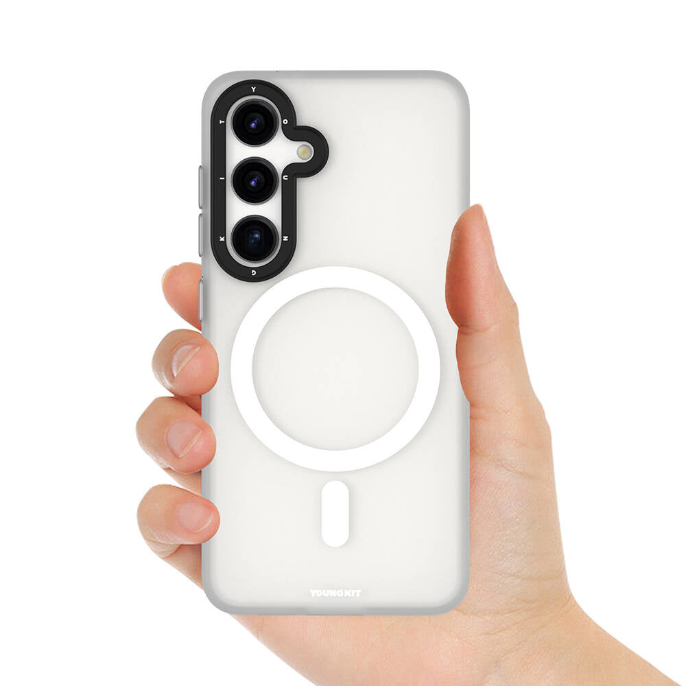 Galaxy S24 Plus Kılıf M-safe Şarj Özellikli Youngkit Hidden Sand Serisi Kapak Beyaz