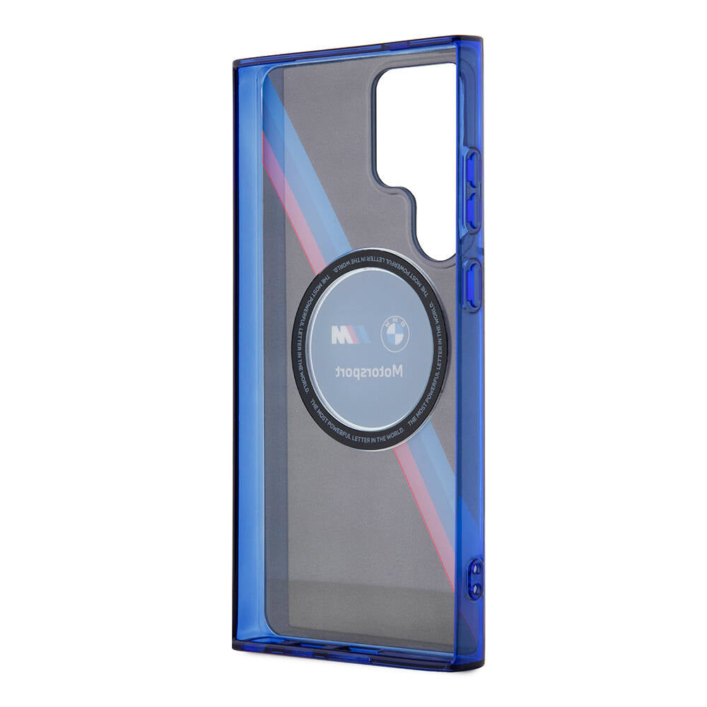 Galaxy S24 Ultra Kılıf BMW Orjinal Lisanslı M Logolu Üç Renk Çizgili Motorsport Circle Kapak Siyah