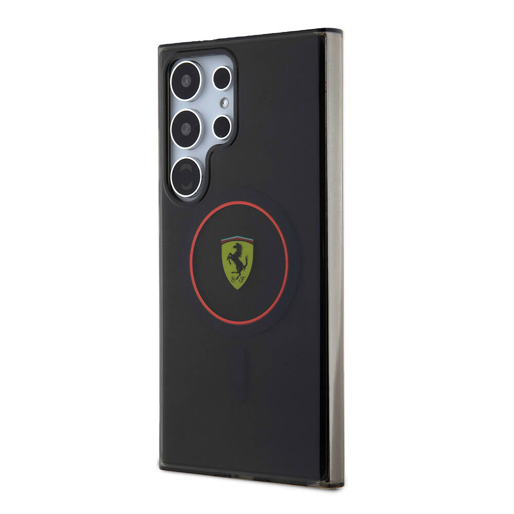 Galaxy S24 Ultra Kılıf Ferrari Orjinal Lisanslı M-safe Şarj Özellikli Füme İç Yüzey Circle Line Kapak Siyah