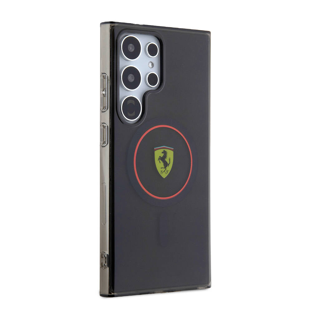 Galaxy S24 Ultra Kılıf Ferrari Orjinal Lisanslı M-safe Şarj Özellikli Füme İç Yüzey Circle Line Kapak Siyah
