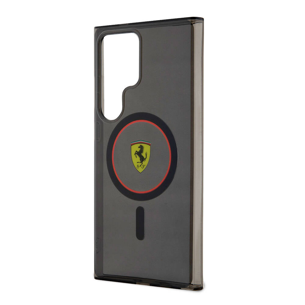 Galaxy S24 Ultra Kılıf Ferrari Orjinal Lisanslı M-safe Şarj Özellikli Füme İç Yüzey Circle Line Kapak Siyah