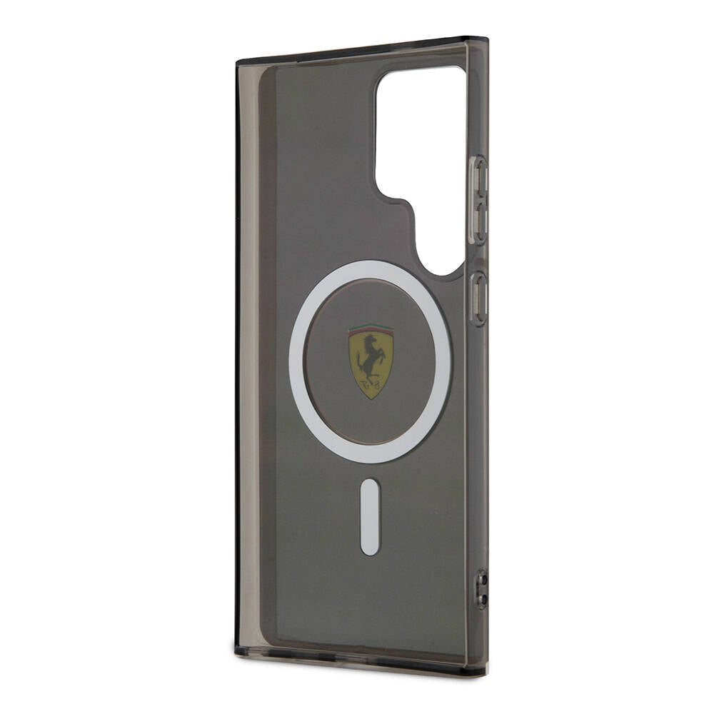 Galaxy S24 Ultra Kılıf Ferrari Orjinal Lisanslı M-safe Şarj Özellikli Füme İç Yüzey Circle Line Kapak Siyah