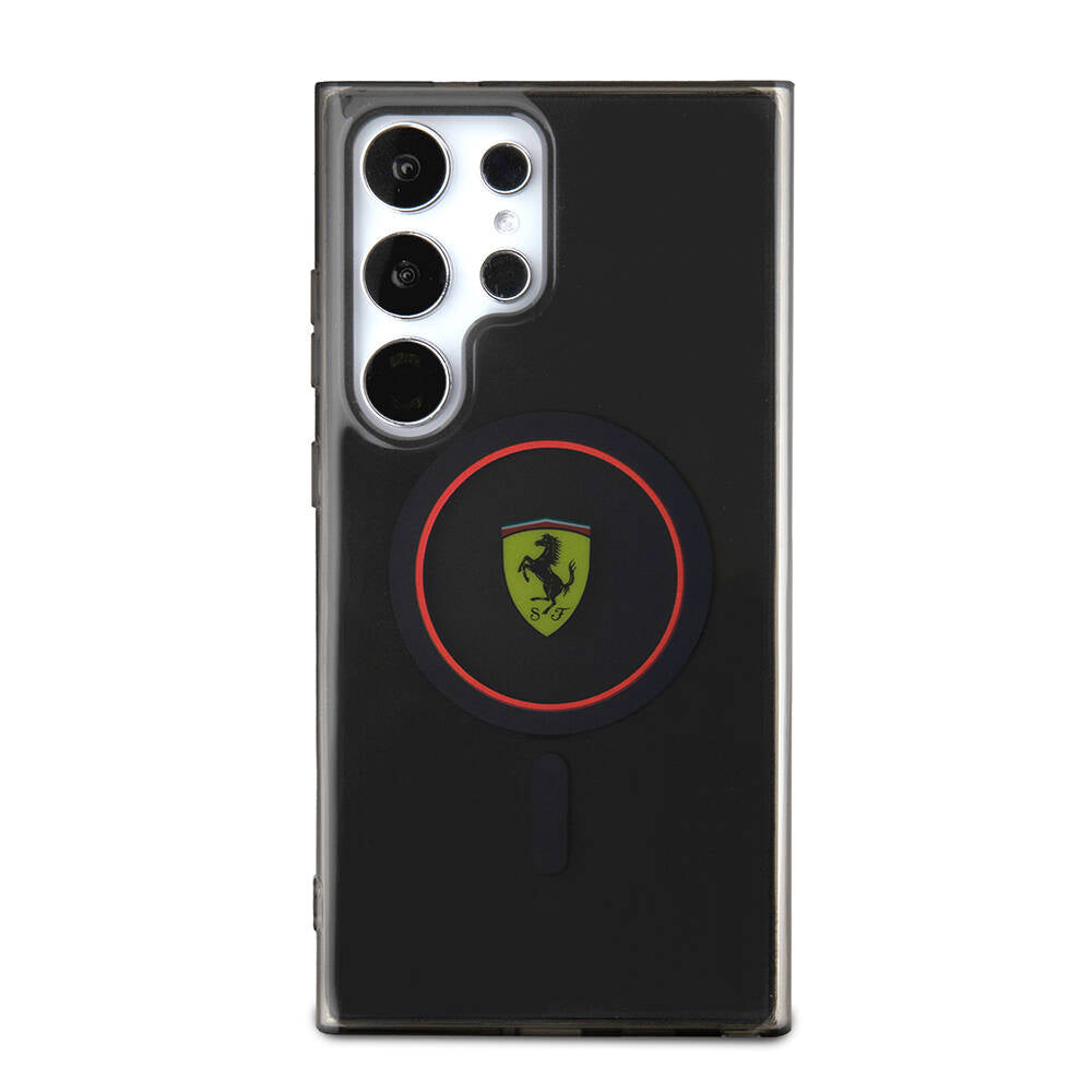 Galaxy S24 Ultra Kılıf Ferrari Orjinal Lisanslı M-safe Şarj Özellikli Füme İç Yüzey Circle Line Kapak Siyah