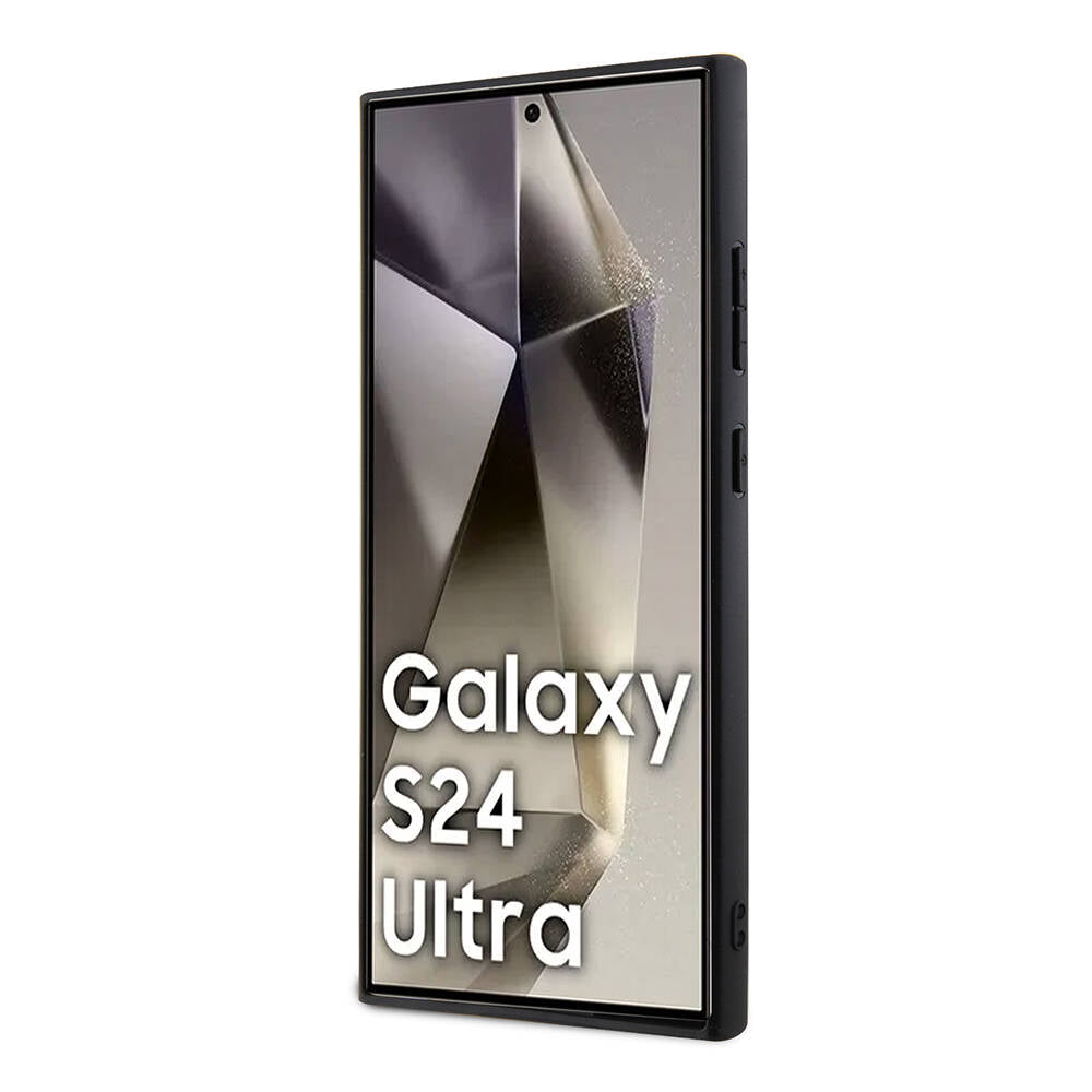 Galaxy S24 Ultra Kılıf Ferrari Orjinal Lisanslı M-safe Şarj Özellikli Sıcak Baskı V Çizgili Deri Kapak Siyah