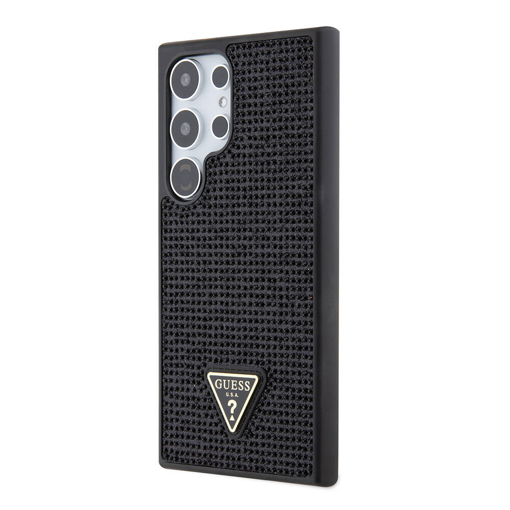 Galaxy S24 Ultra Kılıf Guess Orjinal Lisanslı Taşlı Arka Yüzey Üçgen Logolu Kapak Pembe