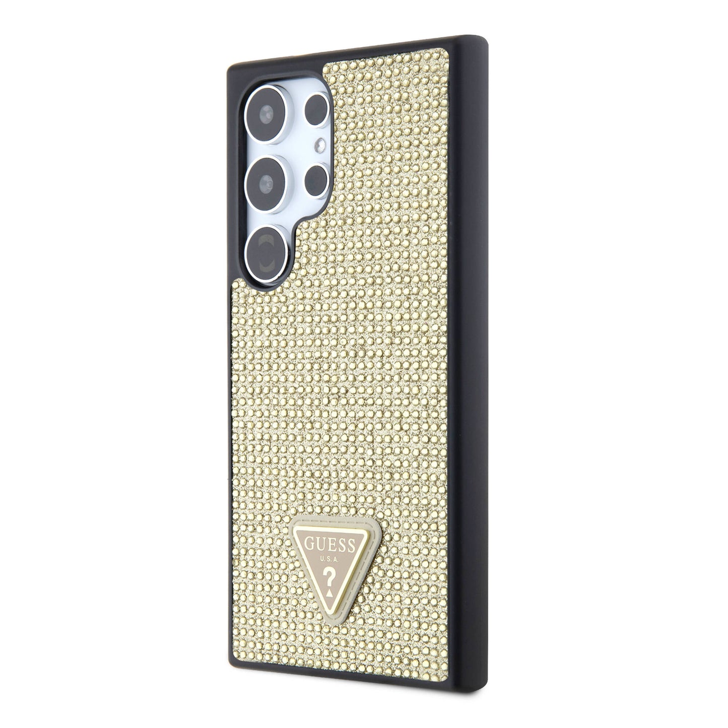 Galaxy S24 Ultra Kılıf Guess Orjinal Lisanslı Taşlı Arka Yüzey Üçgen Logolu Kapak Pembe