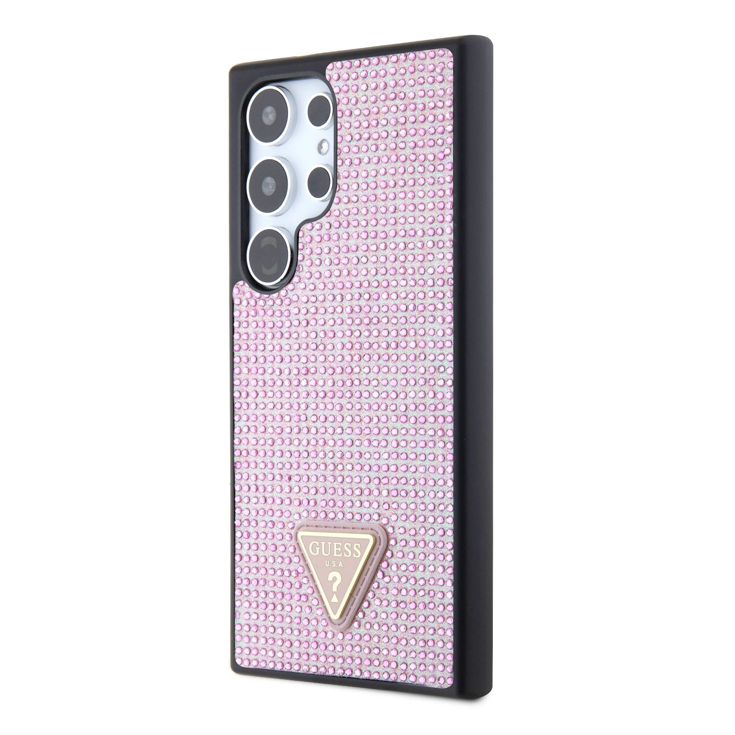 Galaxy S24 Ultra Kılıf Guess Orjinal Lisanslı Taşlı Arka Yüzey Üçgen Logolu Kapak Pembe