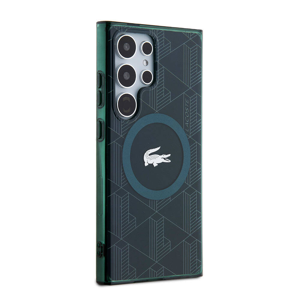 Galaxy S24 Ultra Kılıf Lacoste Orjinal Lisanslı M-safe Şarj Özellikli Çift Katmanlı Timsah Logolu Blend Monogram Kapak Siyah
