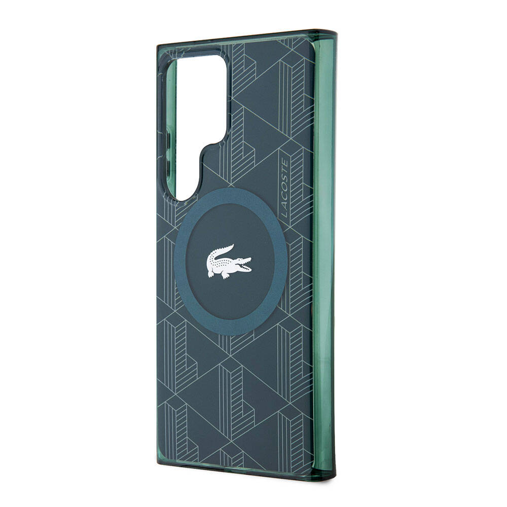 Galaxy S24 Ultra Kılıf Lacoste Orjinal Lisanslı M-safe Şarj Özellikli Çift Katmanlı Timsah Logolu Blend Monogram Kapak Siyah