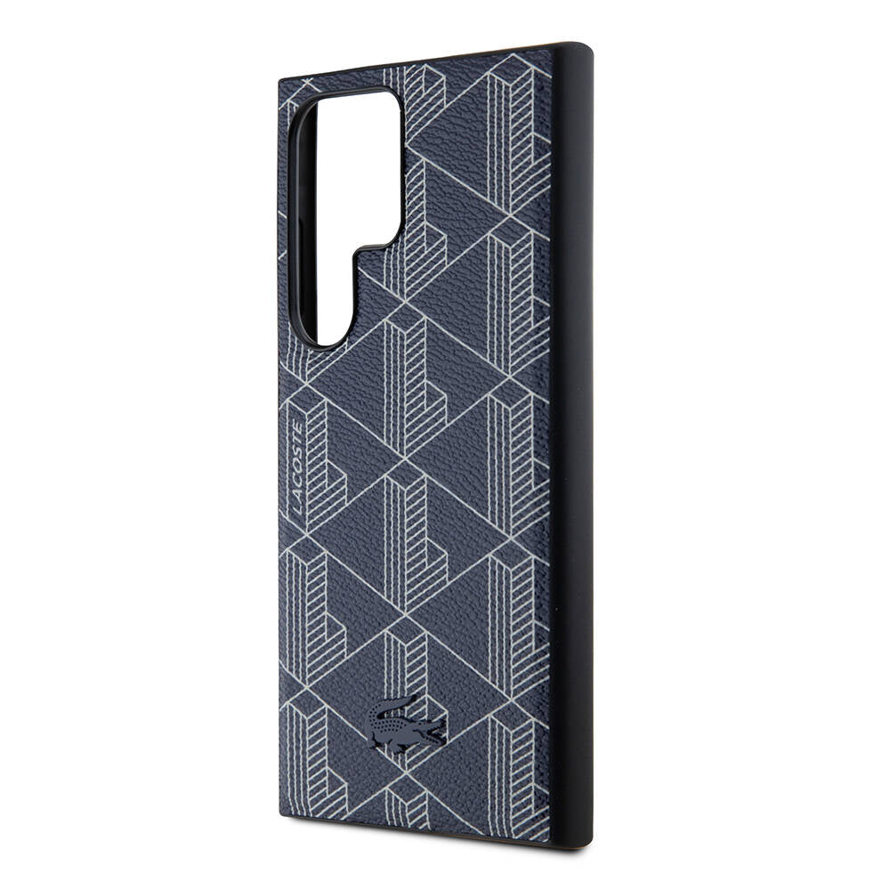 Galaxy S24 Ultra Kılıf Lacoste Orjinal Lisanslı M-safe Şarj Özellikli PU Deri Görünümlü Karışık Monogram Desenli Kapak Lacivert