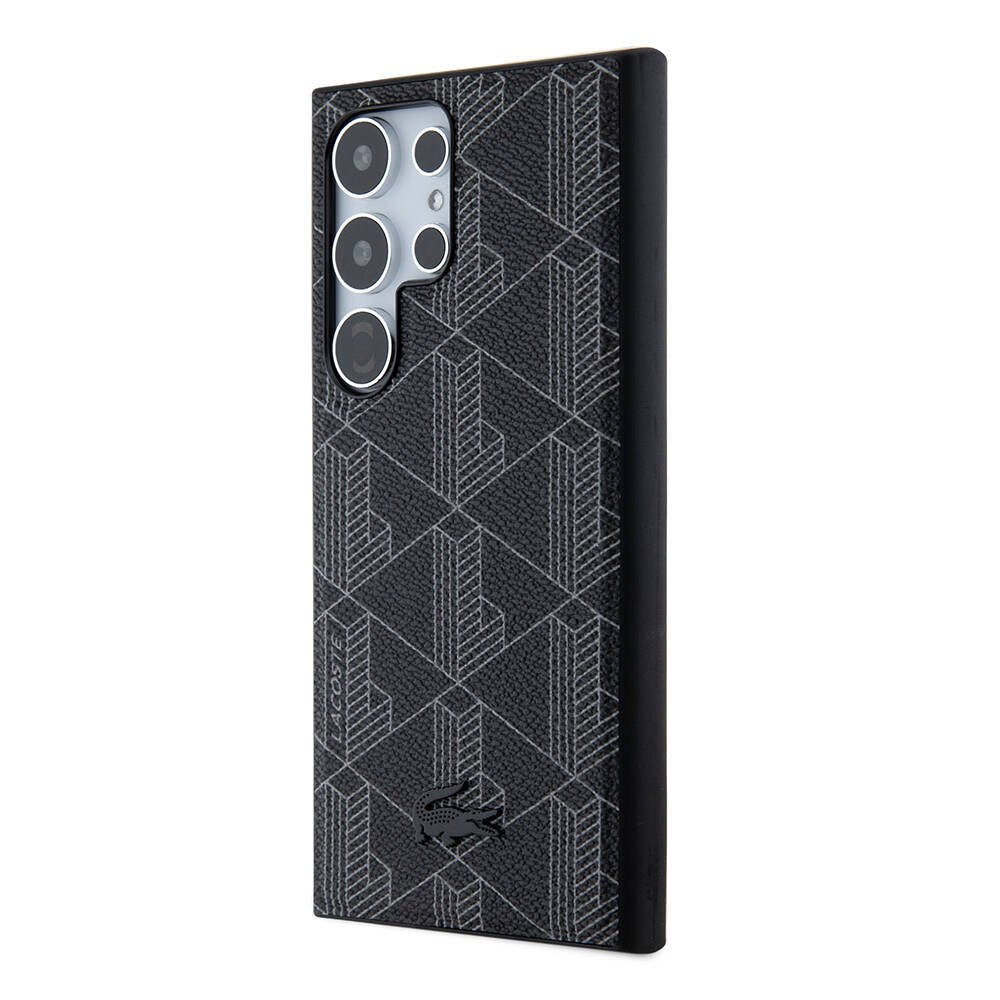 Galaxy S24 Ultra Kılıf Lacoste Orjinal Lisanslı M-safe Şarj Özellikli PU Deri Görünümlü Karışık Monogram Desenli Kapak Lacivert
