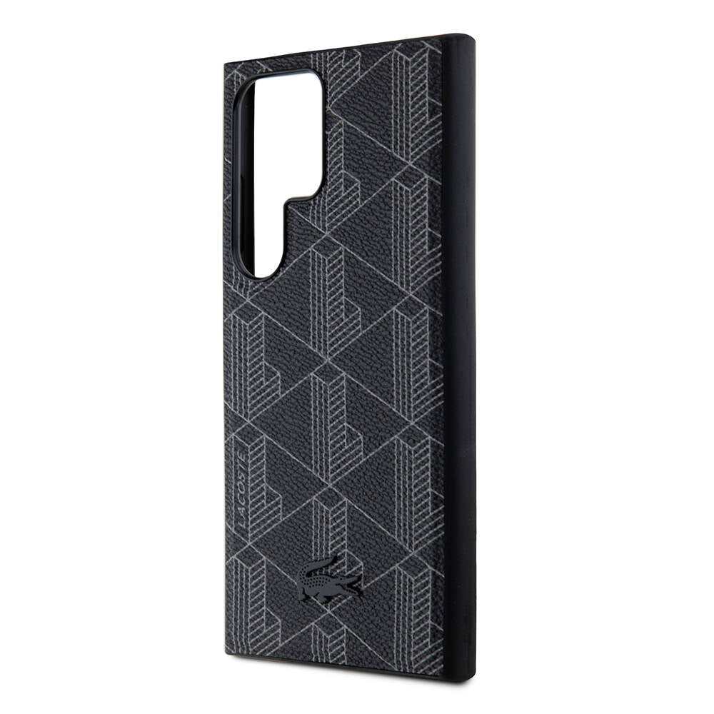 Galaxy S24 Ultra Kılıf Lacoste Orjinal Lisanslı M-safe Şarj Özellikli PU Deri Görünümlü Karışık Monogram Desenli Kapak Lacivert