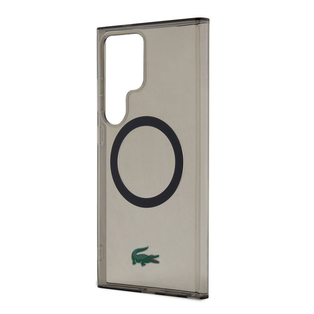 Galaxy S24 Ultra Kılıf Lacoste Orjinal Lisanslı M-safe Şarj Özellikli Transparan Timsah Logo Baskılı Kapak Siyah