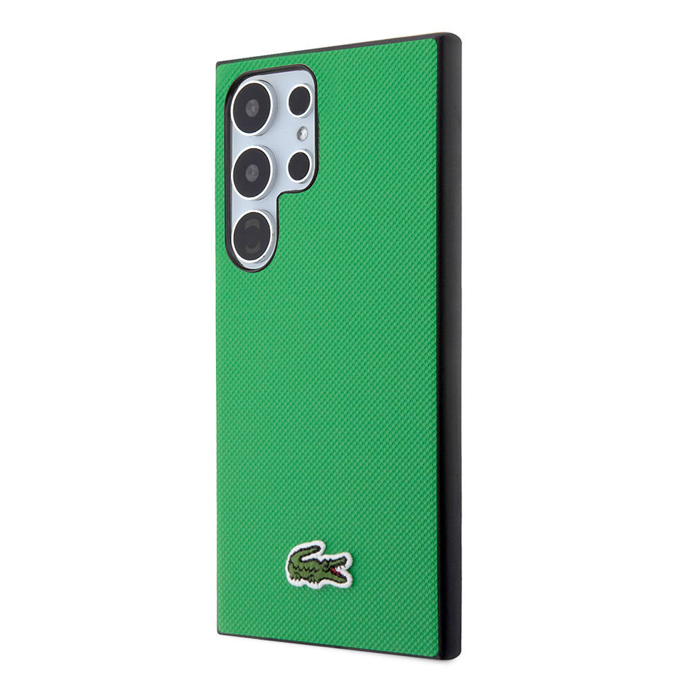 Galaxy S24 Ultra Kılıf Lacoste Orjinal Lisanslı PU Pike Desenli Arka Yüzey İkonik Timsah Dokuma Logolu Kapak Yeşil