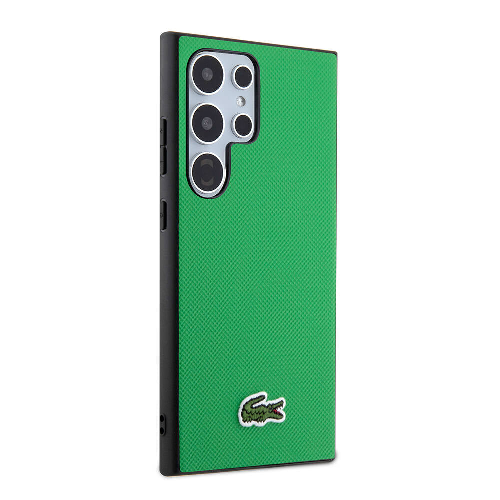 Galaxy S24 Ultra Kılıf Lacoste Orjinal Lisanslı PU Pike Desenli Arka Yüzey İkonik Timsah Dokuma Logolu Kapak Yeşil