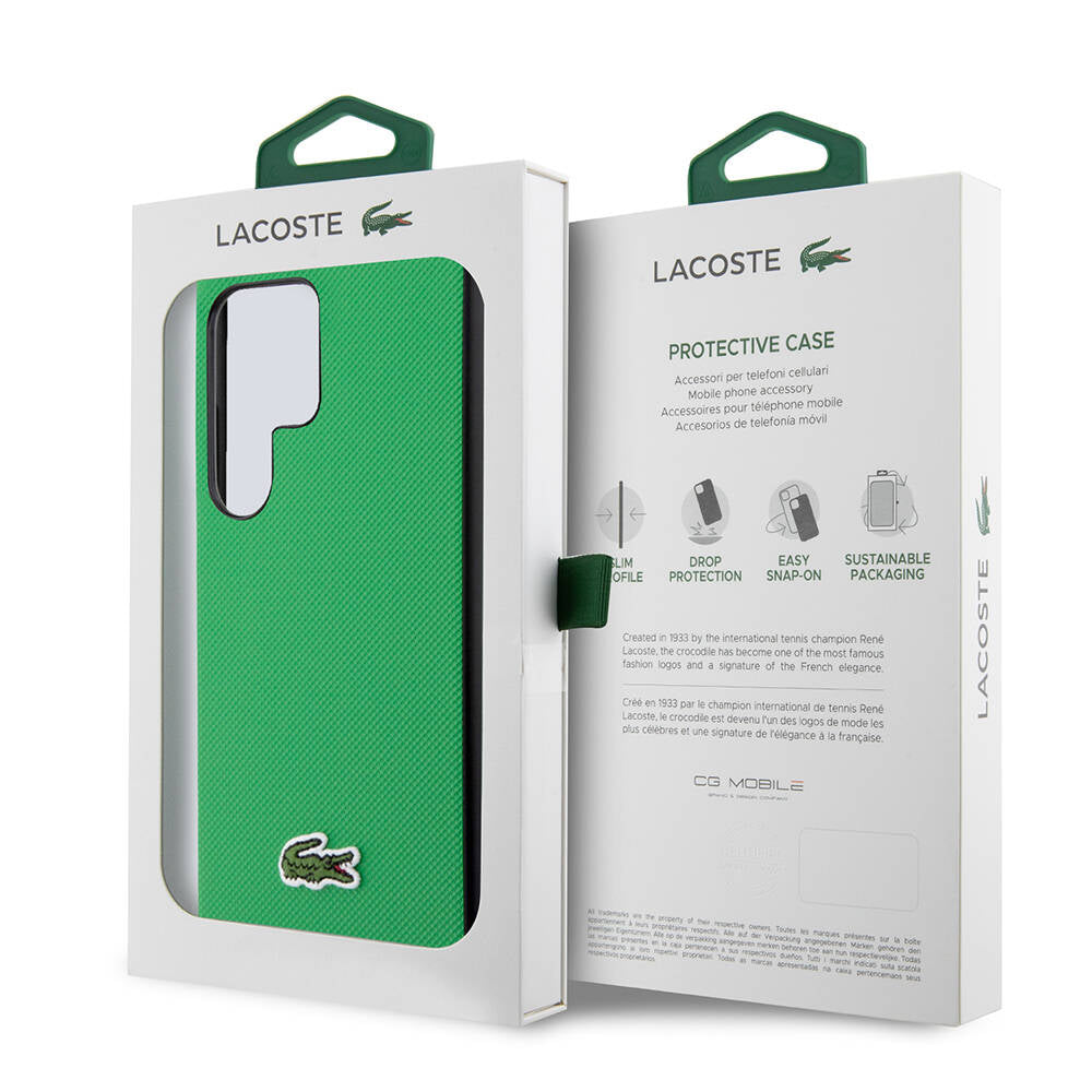 Galaxy S24 Ultra Kılıf Lacoste Orjinal Lisanslı PU Pike Desenli Arka Yüzey İkonik Timsah Dokuma Logolu Kapak Yeşil