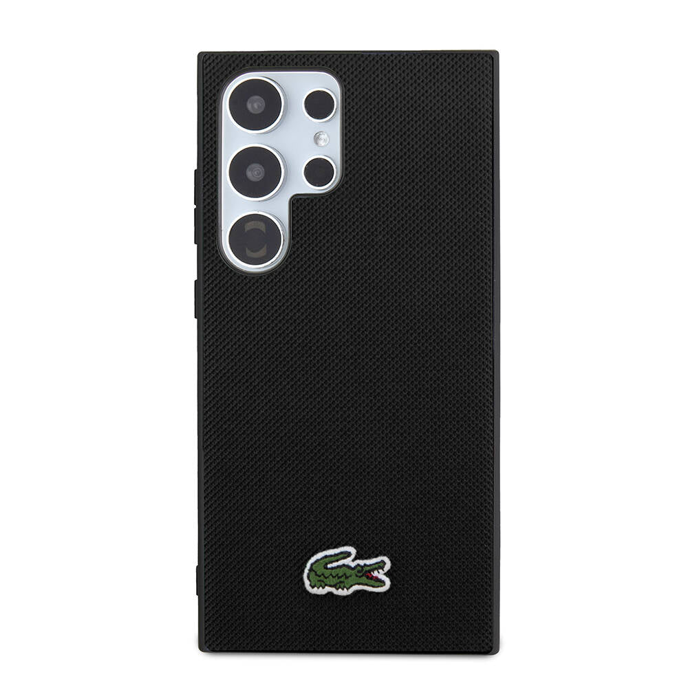 Galaxy S24 Ultra Kılıf Lacoste Orjinal Lisanslı PU Pike Desenli Arka Yüzey İkonik Timsah Dokuma Logolu Kapak Lacivert