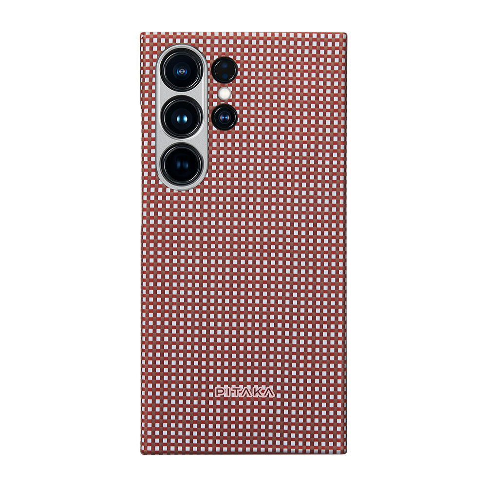 Galaxy S24 Ultra Kılıf M-safe Şarj Özellikli 1500D Aramid Fiber Pitaka Ultra-Slim Classic Serisi Bonfire Kapak