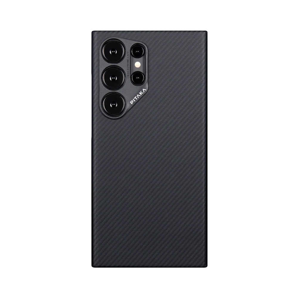 Galaxy S24 Ultra Kılıf M-safe Şarj Özellikli 600D Aramid Fiber Pitaka Ultra-Slim Classic Serisi Black-Grey Twill Kapak