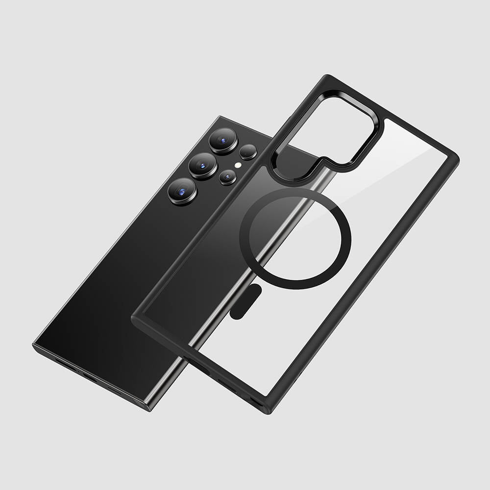 Galaxy S24 Ultra Kılıf M-safe Şarj Özellikli Şeffaf Arka Yüzey Benks MagClap TPU Çerçeve Kapak Siyah