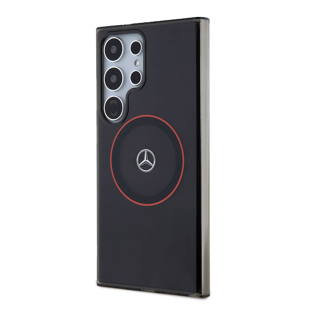 Galaxy S24 Ultra Kılıf Mercedes Benz Orjinal Lisanslı M-safe Şarj Özellikli IML Yıldız Logolu Red Ring Kapak Siyah