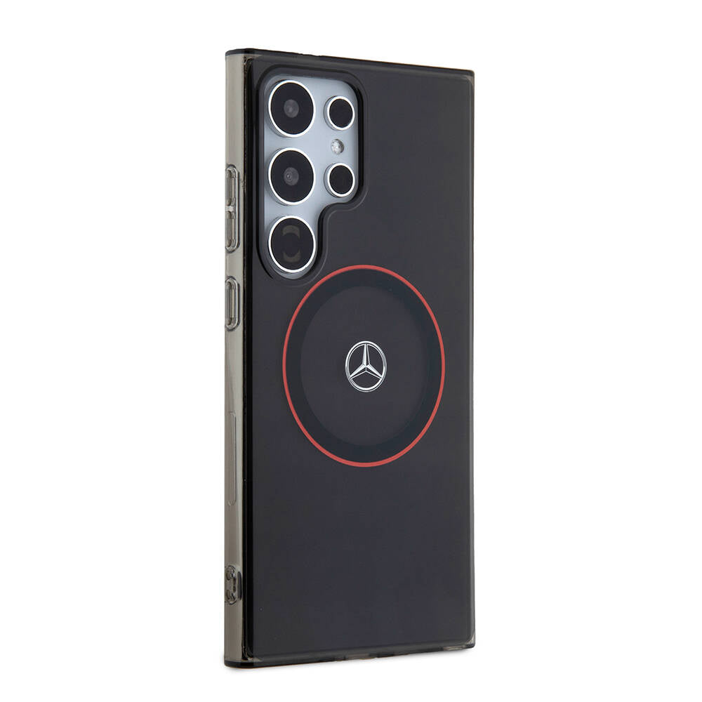 Galaxy S24 Ultra Kılıf Mercedes Benz Orjinal Lisanslı M-safe Şarj Özellikli IML Yıldız Logolu Red Ring Kapak Siyah