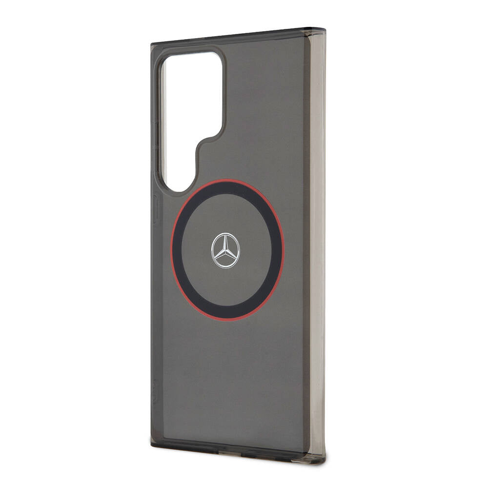 Galaxy S24 Ultra Kılıf Mercedes Benz Orjinal Lisanslı M-safe Şarj Özellikli IML Yıldız Logolu Red Ring Kapak Siyah