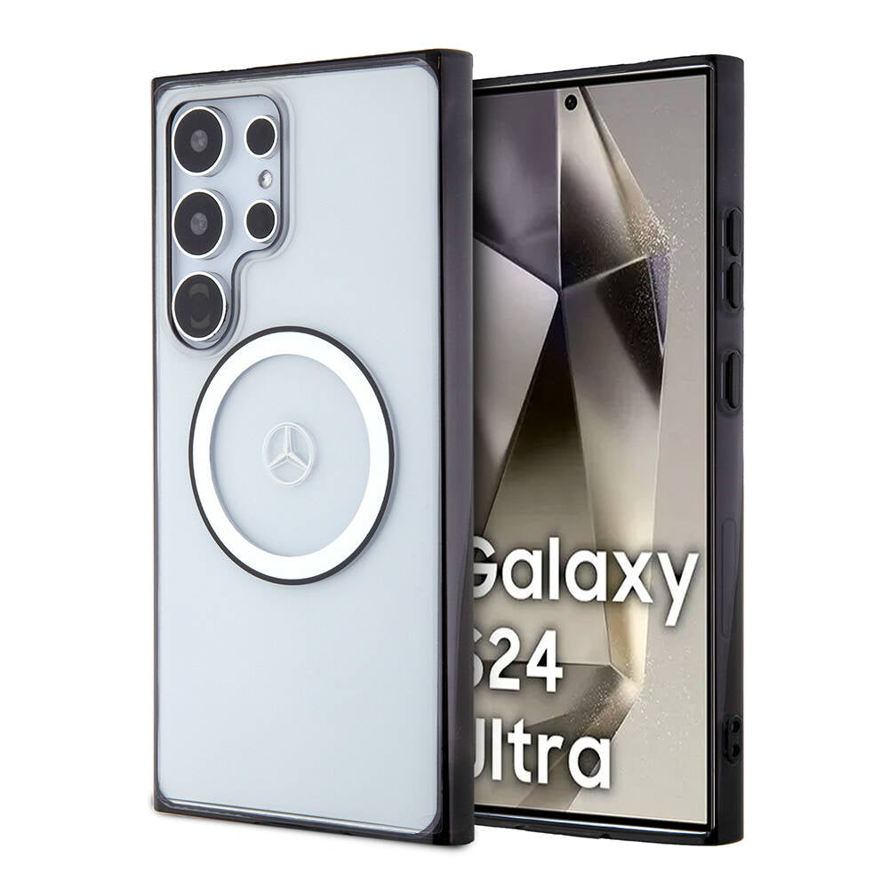 Galaxy S24 Ultra Kılıf Mercedes Benz Orjinal Lisanslı M-safe Şarj Özellikli PC TPU Transparan Black Ring Kapak Renksiz