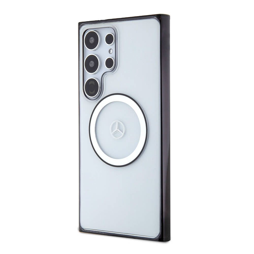 Galaxy S24 Ultra Kılıf Mercedes Benz Orjinal Lisanslı M-safe Şarj Özellikli PC TPU Transparan Black Ring Kapak Renksiz