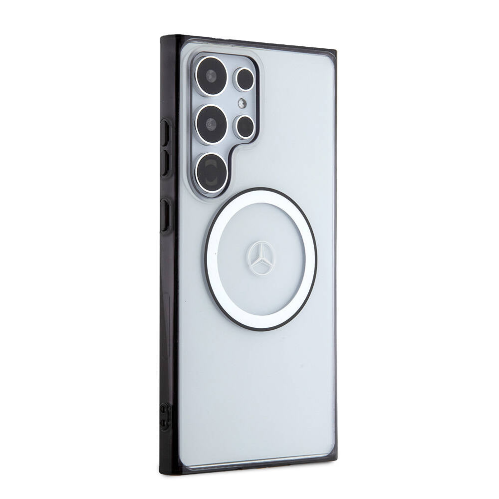 Galaxy S24 Ultra Kılıf Mercedes Benz Orjinal Lisanslı M-safe Şarj Özellikli PC TPU Transparan Black Ring Kapak Renksiz