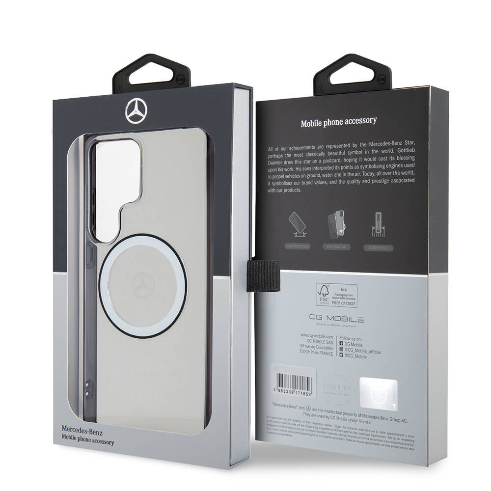 Galaxy S24 Ultra Kılıf Mercedes Benz Orjinal Lisanslı M-safe Şarj Özellikli PC TPU Transparan Black Ring Kapak Renksiz